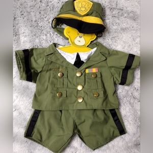 Build A Bear Workshop Army Officer Uniform Military Outfit Shirt Shorts Hat Gree